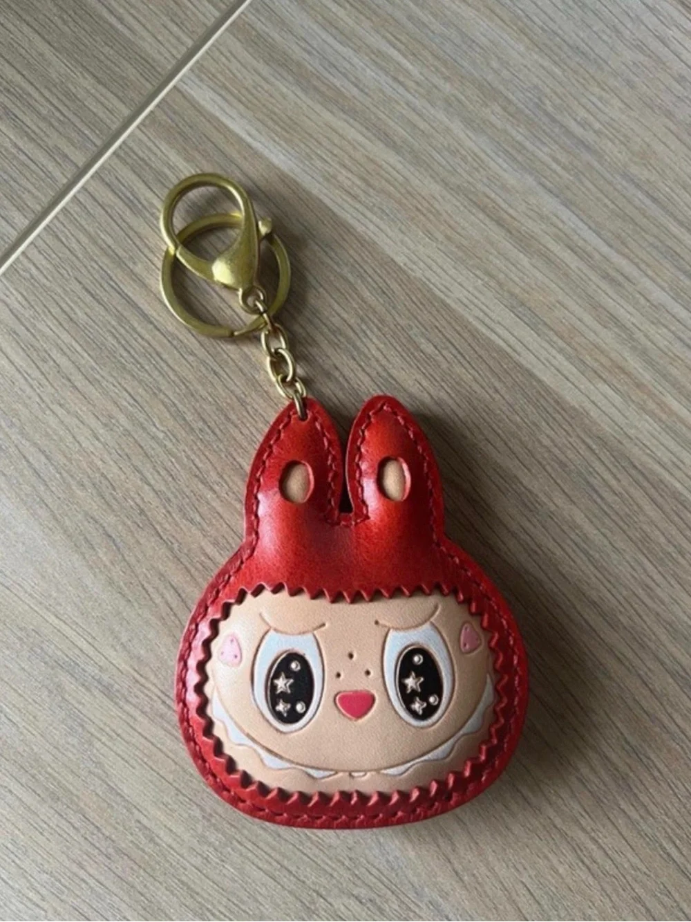 Red leather labubu key chain